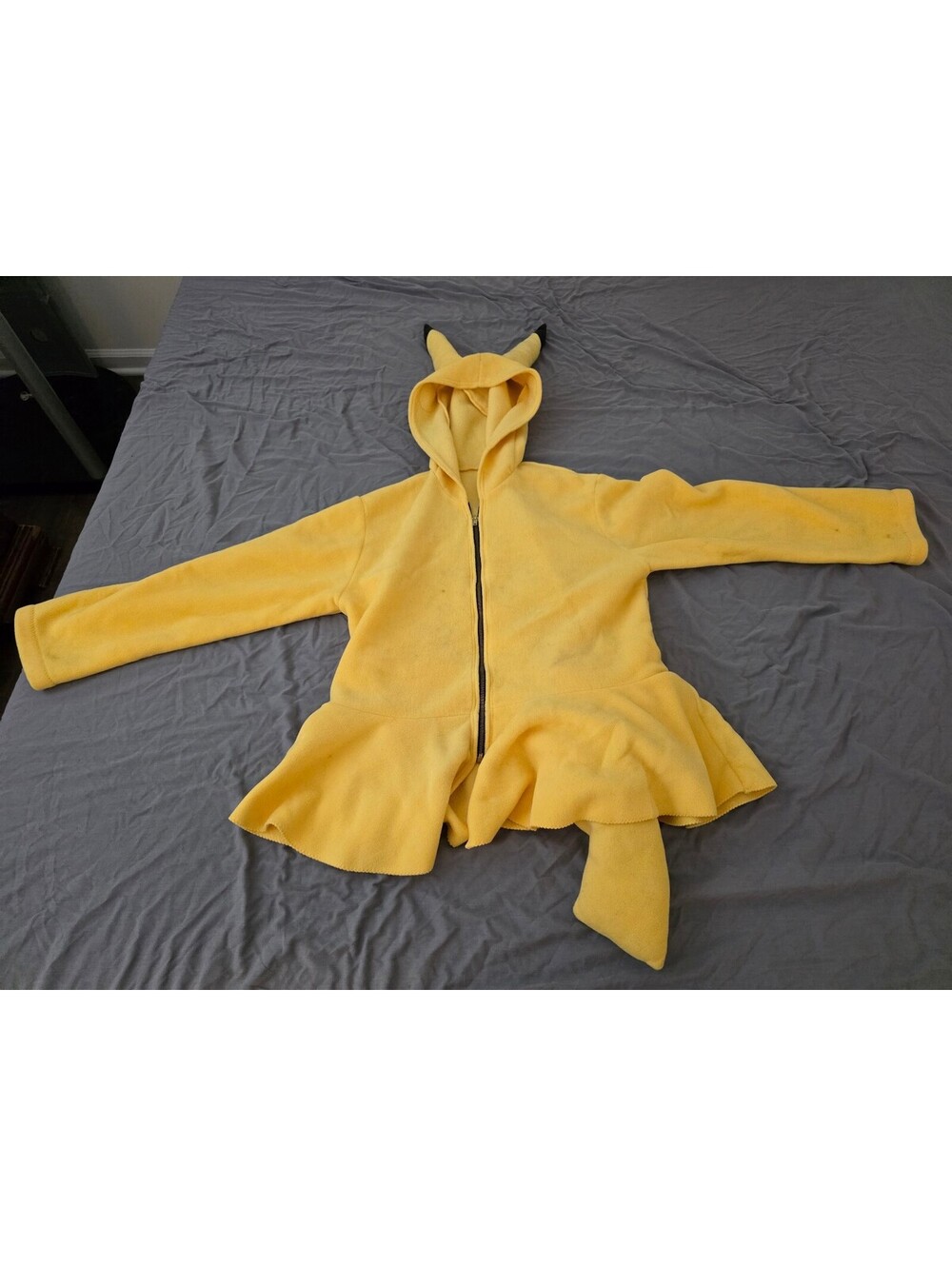 Yellow Pikachu Inspired Fleece Hoodie Dress with Tail and Ears